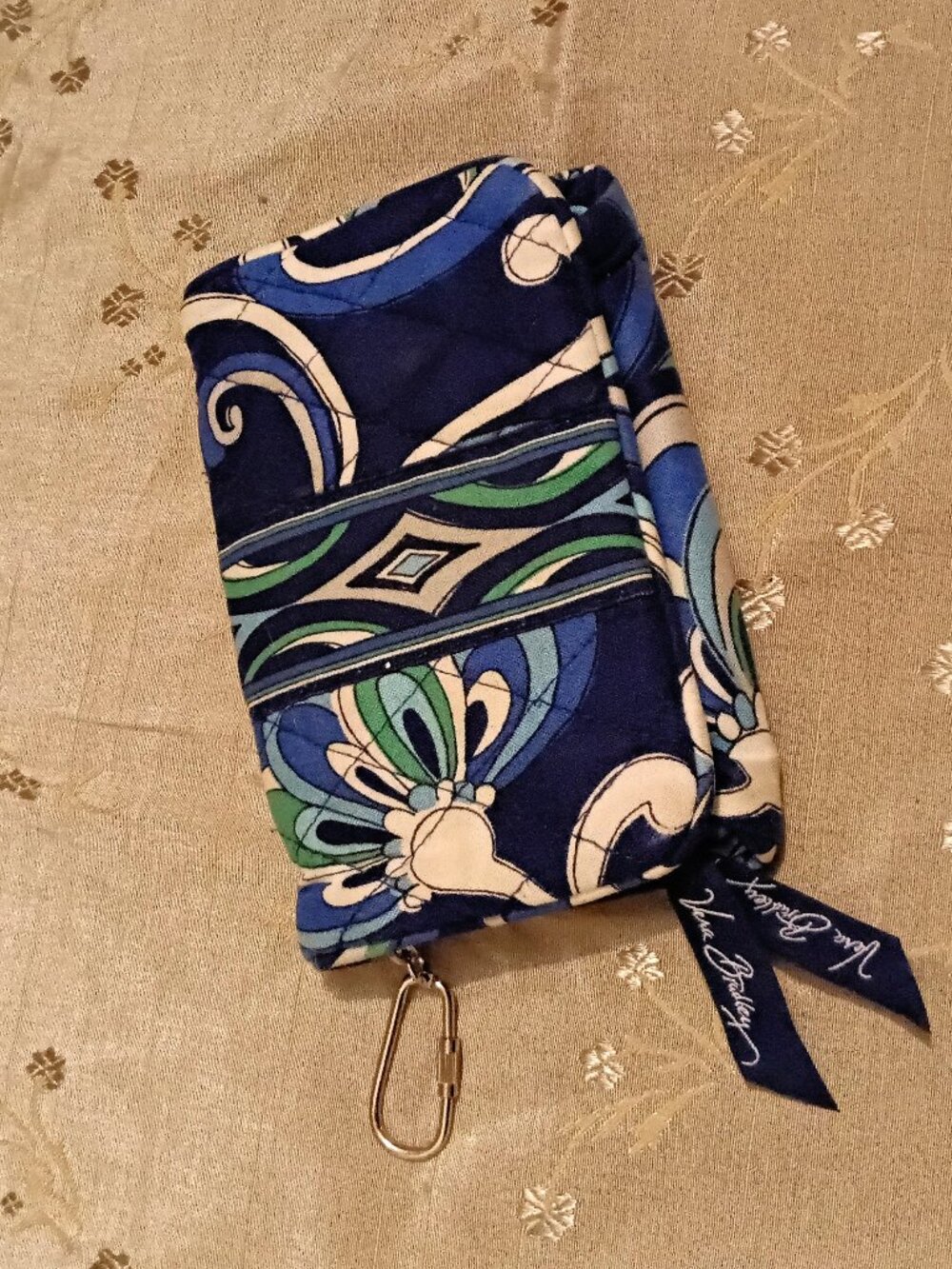 Vera Bradley Quilted Blue Patterned Zip ID Wallet / Key / Coin Case